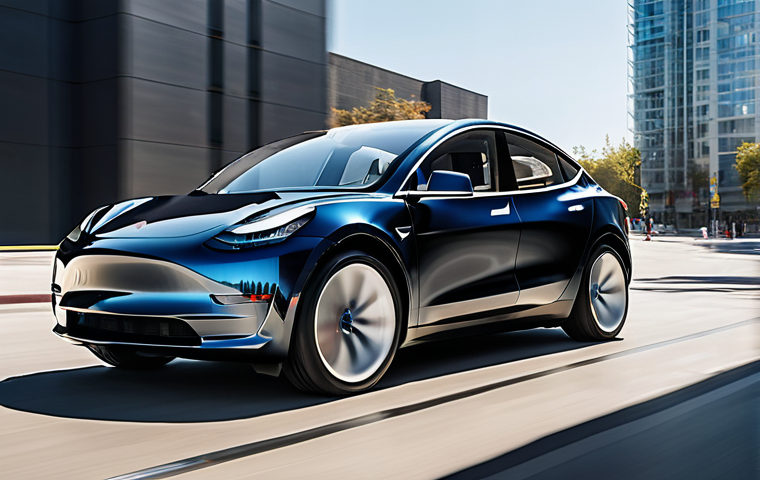 테슬라 전기차의 충돌 안전 테스트 결과 - **Prompt:** A sleek, modern Tesla Model 3 (or Model Y) depicted with a transparent, X-ray-like view ...