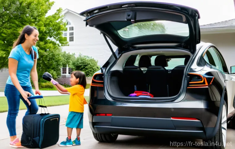 테슬라 모델 Y의 가족용 SUV 적합성 - **Prompt 1: Family Adventure Loading the Tesla Model Y**
    "A joyous, diverse family of four, incl...