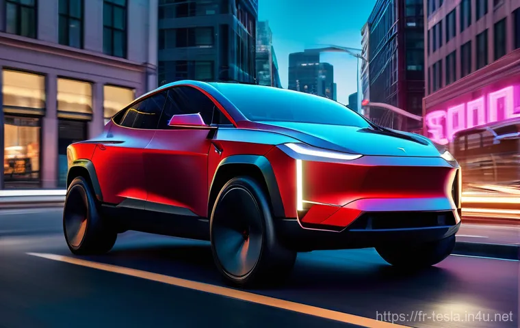 테슬라 사이버트럭의 내구성 테스트 - A sleek, futuristic Tesla Cybertruck made of ultra-hard stainless steel, its angular and brutalist d...